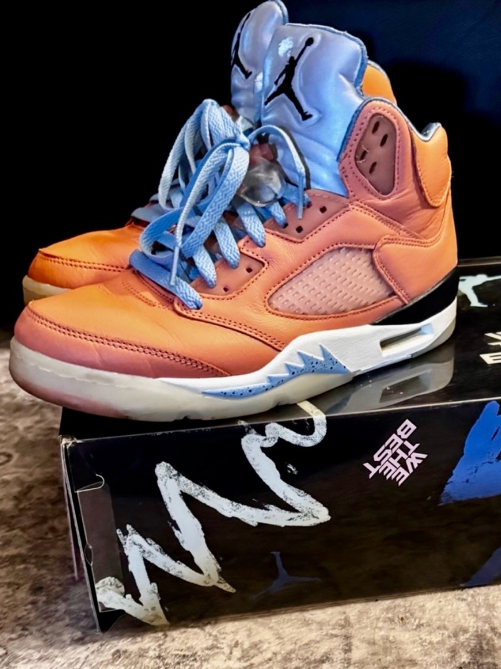 Jordan Orange and Light Blue Retro 5 Sneakers